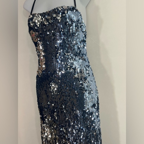 Dress The‎ Population S Cosmopolitan Blue Silver Metallic Spaghetti Strap Dress - Picture 8 of 13